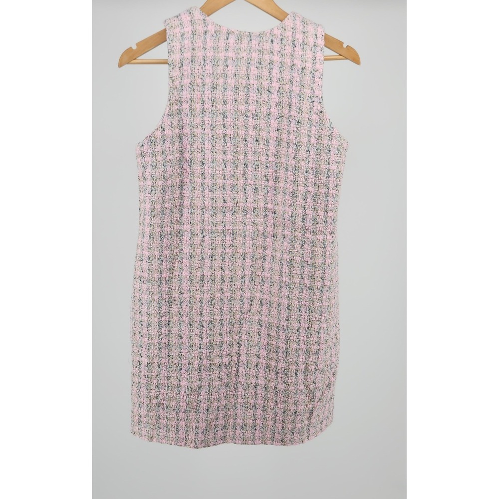 Pomander Place Pink Grey Tweed Plaid Double Breasted Sleeveless Shift Dress M - Picture 2 of 6